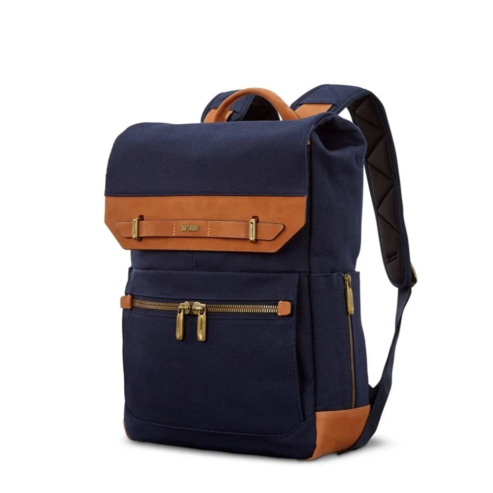 Hartmann Classic Navy Canvas Backpack  Trim Classic Navy Canvas Tan Leather Trim